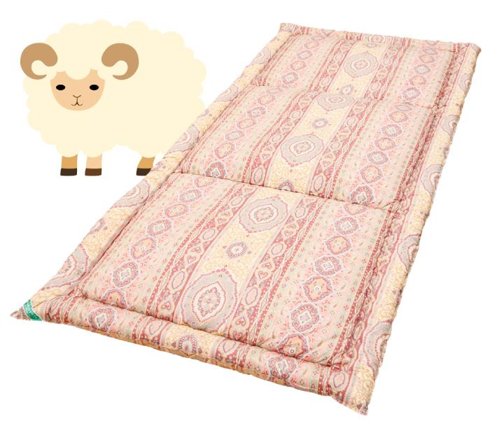 羊毛（ウール）敷布団も木綿わたの敷布団と同じように湿気、乾燥による収縮と、重みでへたります。天日干し程度ではふくらみが戻りません。