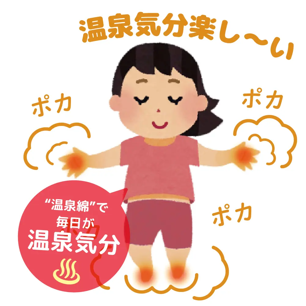 「温泉綿」で毎日が温泉気分「温泉気分楽し〜い」