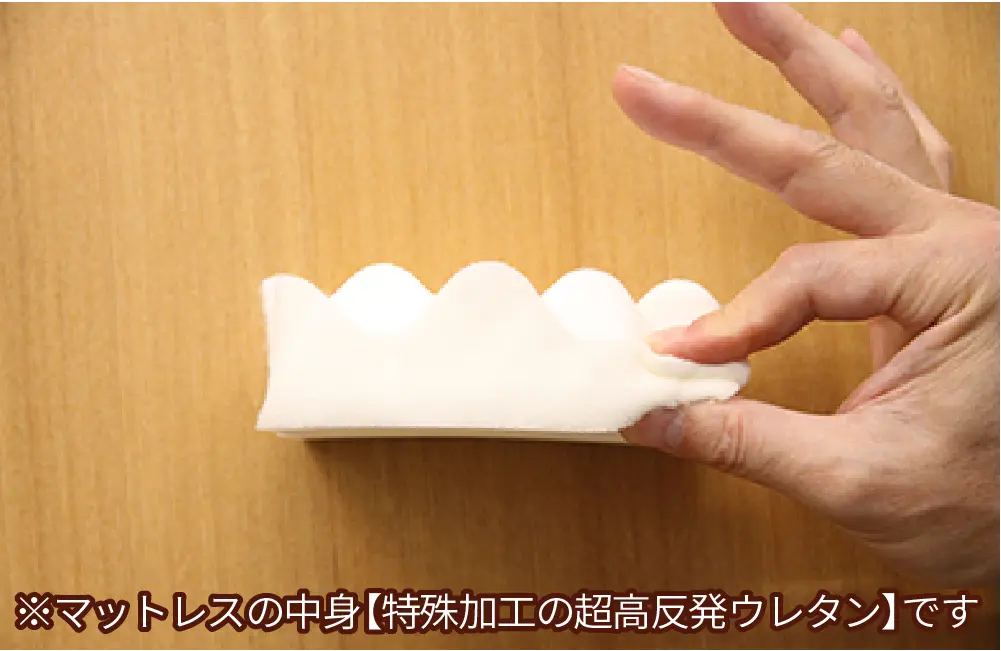 特殊加工の超高反発ウレタンは指でつぶすと簡単につぶれる