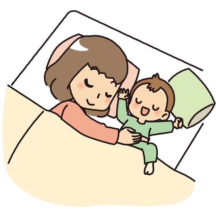子供用の敷布団は、フローリングや畳の上に親の敷布団にべピーの敷布団を並べる、またはダブルサイズの敷布団でお母さんと一緒に眠るのがいいですね