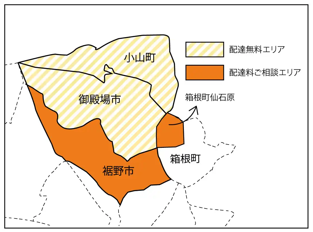 御殿場市、小山町は1セットから無料で配達いたします。