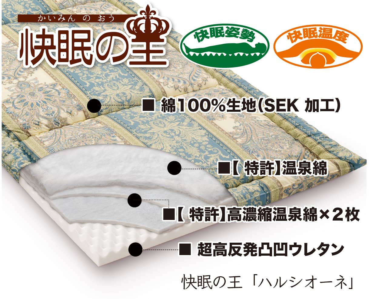 無料サンプルキット、健康新素材【特許】温泉綿ヘルシー安眠スタイルの敷布団に使われています。
