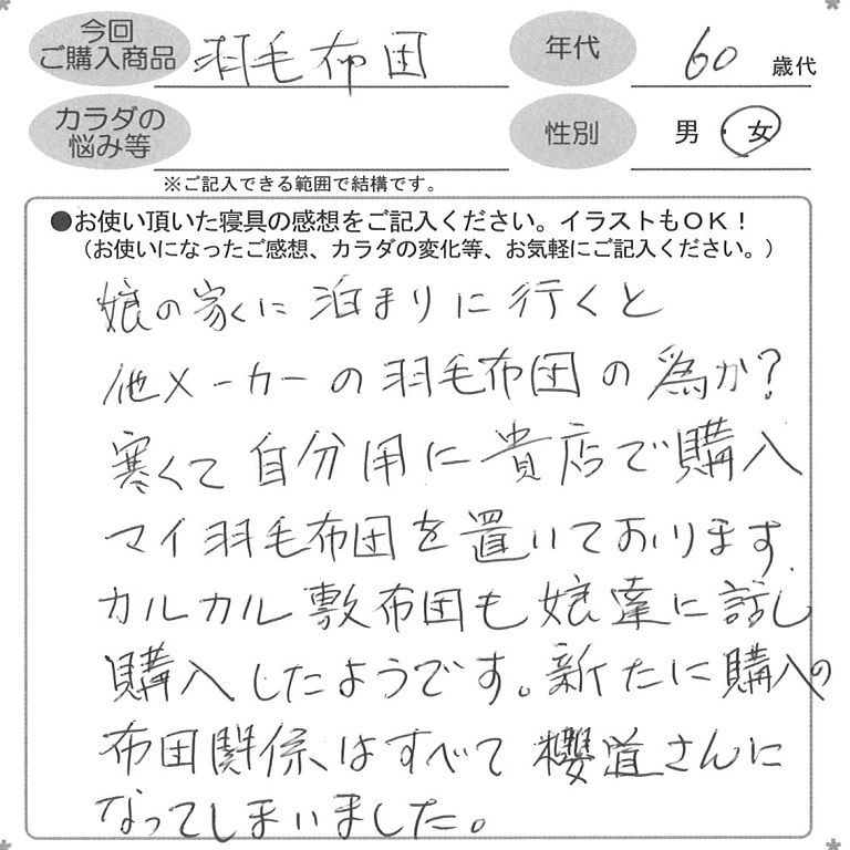 お客様の声ハガキ